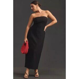 NWT Anthropologie Strapless Slim Midi Dress XL Cocktail Sheath Black LBD Stretch